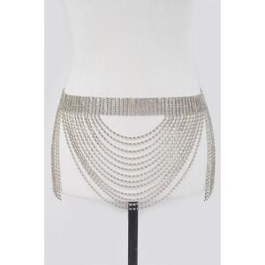 Womens Rhinestone Belt Silver Crystal Chain Dangle Waist Accessory
